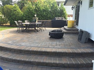 cambridge pavers toffee onyx ledgestone raised patio light pier column 6 matryx step up bullnose dual level